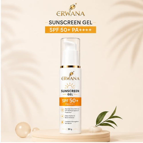 ERWANA Sunscreen Gel SPF 50+ PA++++ | Broad Spectrum UV Protection | Lightweight & Non-Greasy | 50g