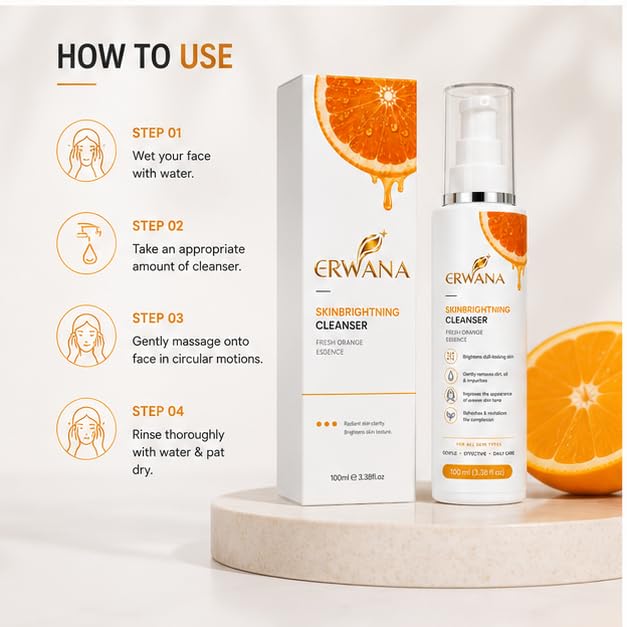 Skin Brightening Cleanser with Vitamin C & Fresh Orange Essence | Daily Face Cleanser for Radiant Looking Skin | Removes Dirt, Oil & Impurities | Gentle Face Wash for All Skin Types | 100 ml