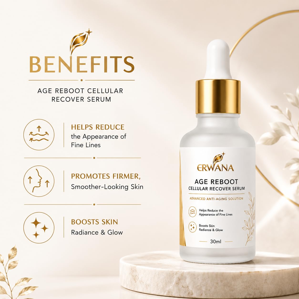 age reboot cellular recover face serum 30ml with hydrating formula for smoother looking skin, helps reduce the appearance of fine lines, boosts skin radiance & glow