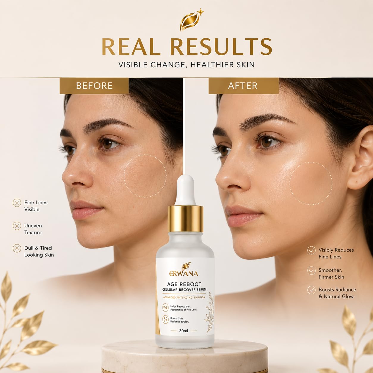 age reboot cellular recover face serum 30ml with hydrating formula for smoother looking skin, helps reduce the appearance of fine lines, boosts skin radiance & glow