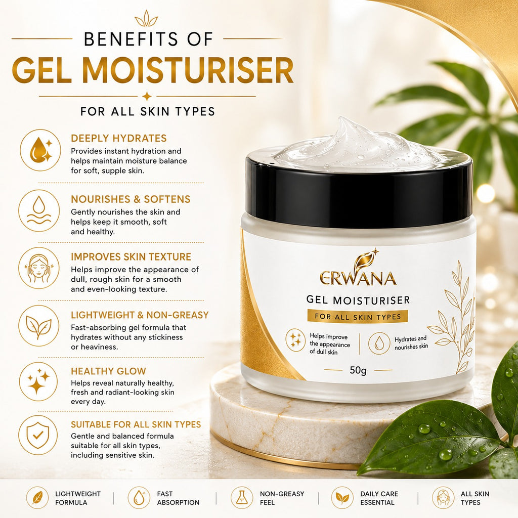ERWANA Gel Moisturiser | Lightweight Hydrating Face Gel for All Skin Types | 50g