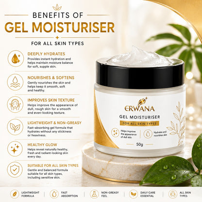 ERWANA Gel Moisturiser | Lightweight Hydrating Face Gel for All Skin Types | 50g